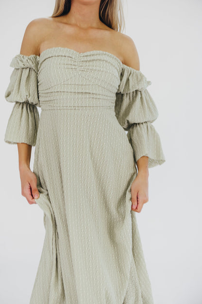 Corrine Tiered Sleeve Maxi Dress with Pockets in Light Olive Green - Bump Friendly