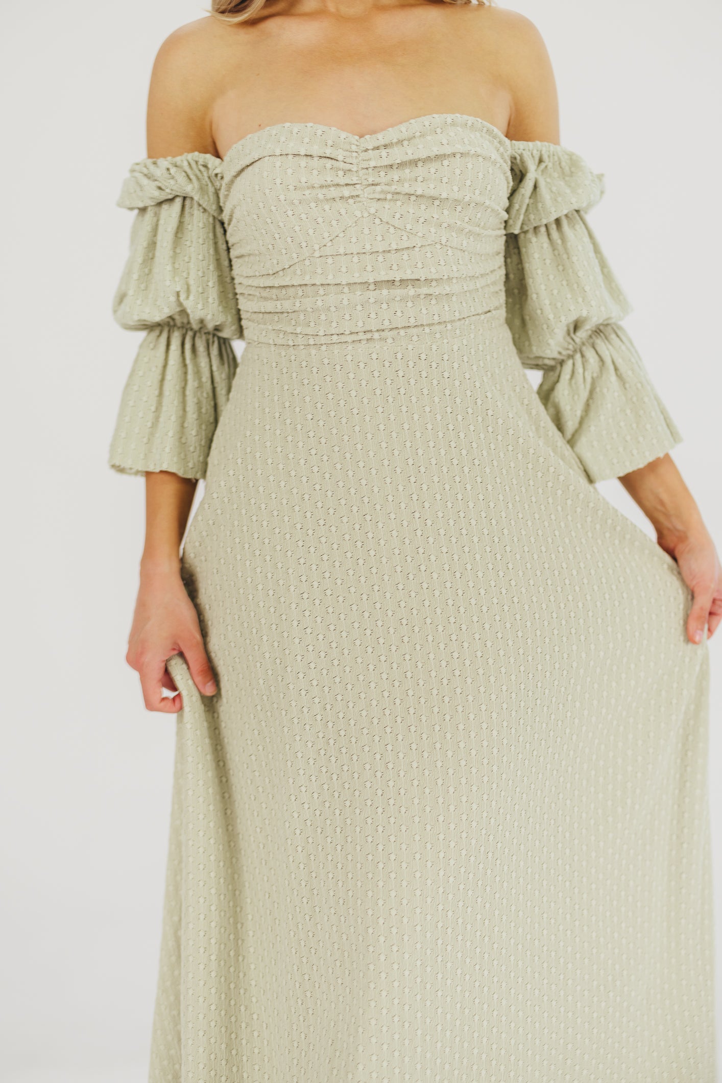 Corrine Tiered Sleeve Maxi Dress with Pockets in Light Olive Green - Bump Friendly