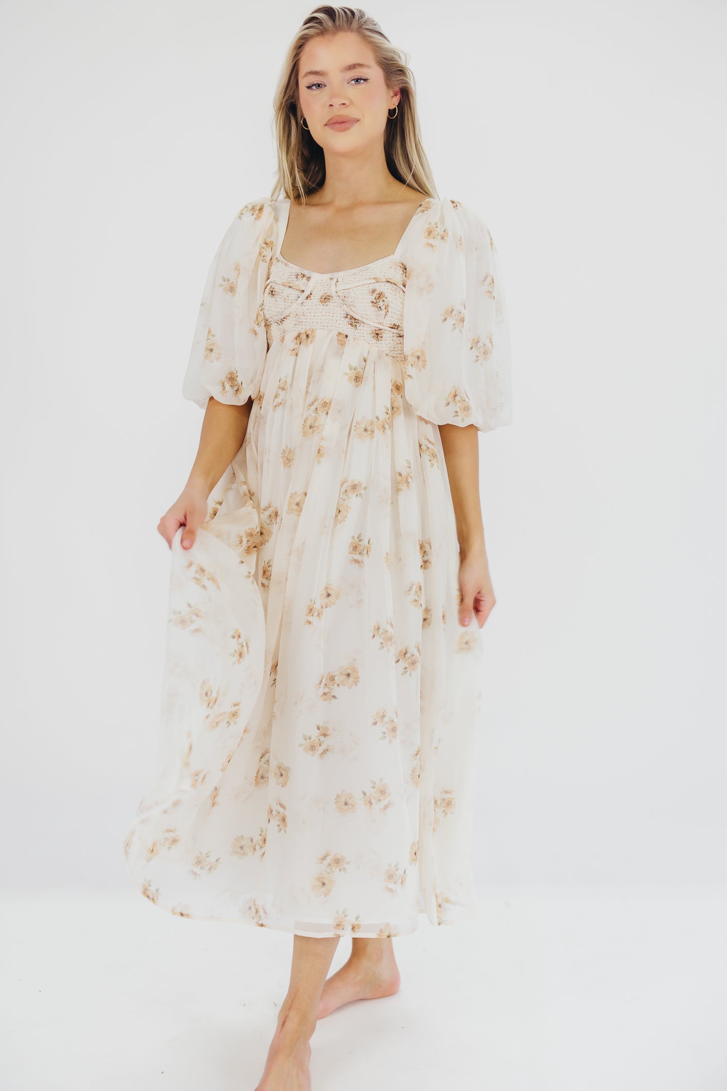 Harlow Maxi Dress in Taupe Floral - Bump Friendly & Inclusive Sizing (S-3XL)