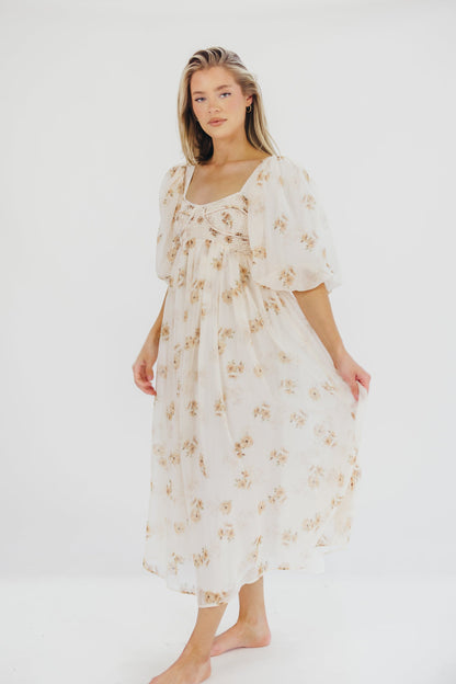 Harlow Maxi Dress in Taupe Floral - Bump Friendly & Inclusive Sizing (S-3XL)