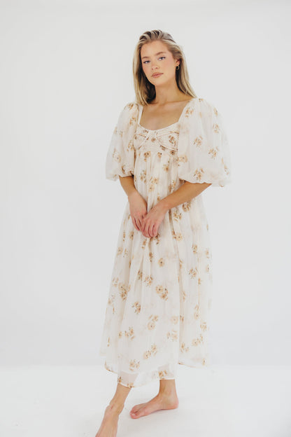 Harlow Maxi Dress in Taupe Floral - Bump Friendly & Inclusive Sizing (S-3XL)