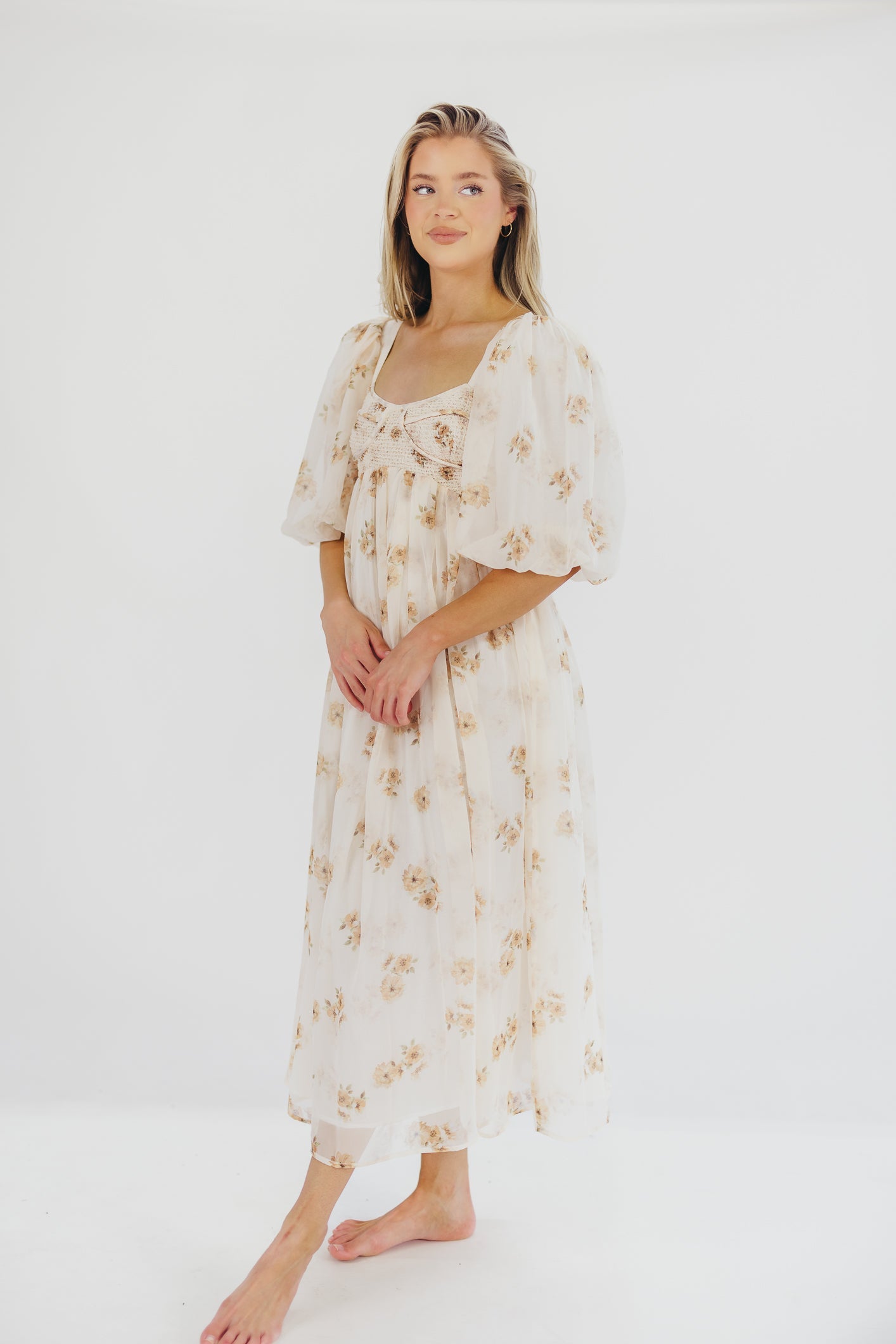 Harlow Maxi Dress in Taupe Floral - Bump Friendly & Inclusive Sizing (S-3XL)