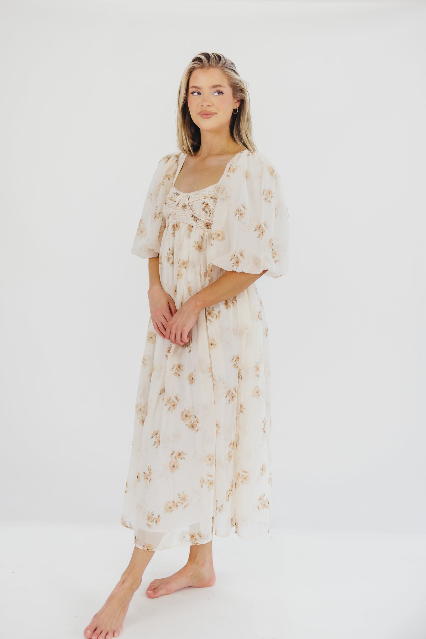 Harlow Maxi Dress in Taupe Floral - Bump Friendly & Inclusive Sizing (S-3XL)