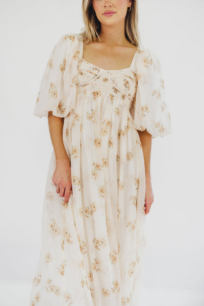 Harlow Maxi Dress in Taupe Floral - Bump Friendly & Inclusive Sizing (S-3XL)