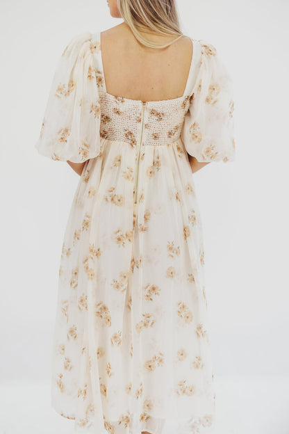 Harlow Maxi Dress in Taupe Floral - Bump Friendly & Inclusive Sizing (S-3XL)