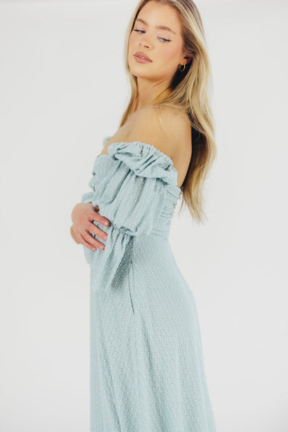 Corrine Tiered Sleeve Maxi Dress with Pockets in Teal Blue - Bump Friendly