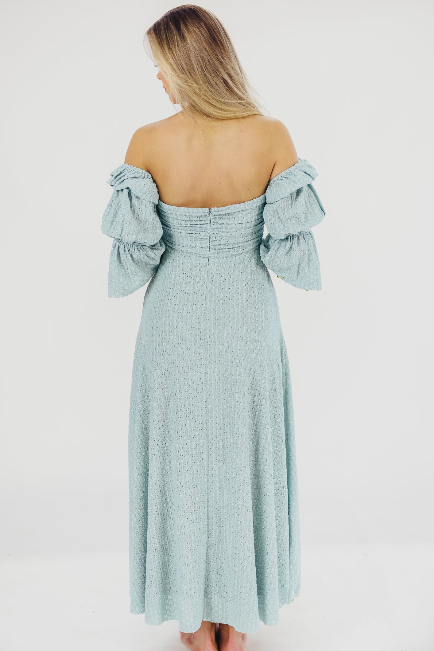 Corrine Tiered Sleeve Maxi Dress with Pockets in Teal Blue - Bump Friendly