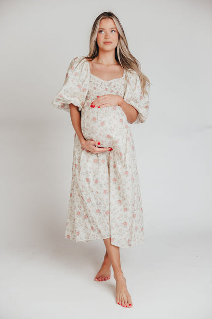 Harlow Maxi Dress in Off-White Floral - Bump Friendly & Inclusive Sizing (S-3XL)