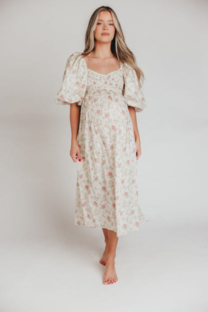 Harlow Maxi Dress in Off-White Floral - Bump Friendly & Inclusive Sizing (S-3XL)