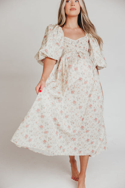 Harlow Maxi Dress in Off-White Floral - Bump Friendly & Inclusive Sizing (S-3XL)