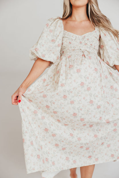 Harlow Maxi Dress in Off-White Floral - Bump Friendly & Inclusive Sizing (S-3XL)