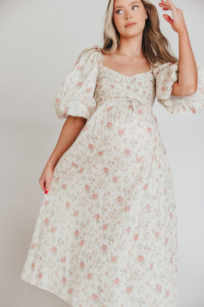 Harlow Maxi Dress in Off-White Floral - Bump Friendly & Inclusive Sizing (S-3XL)