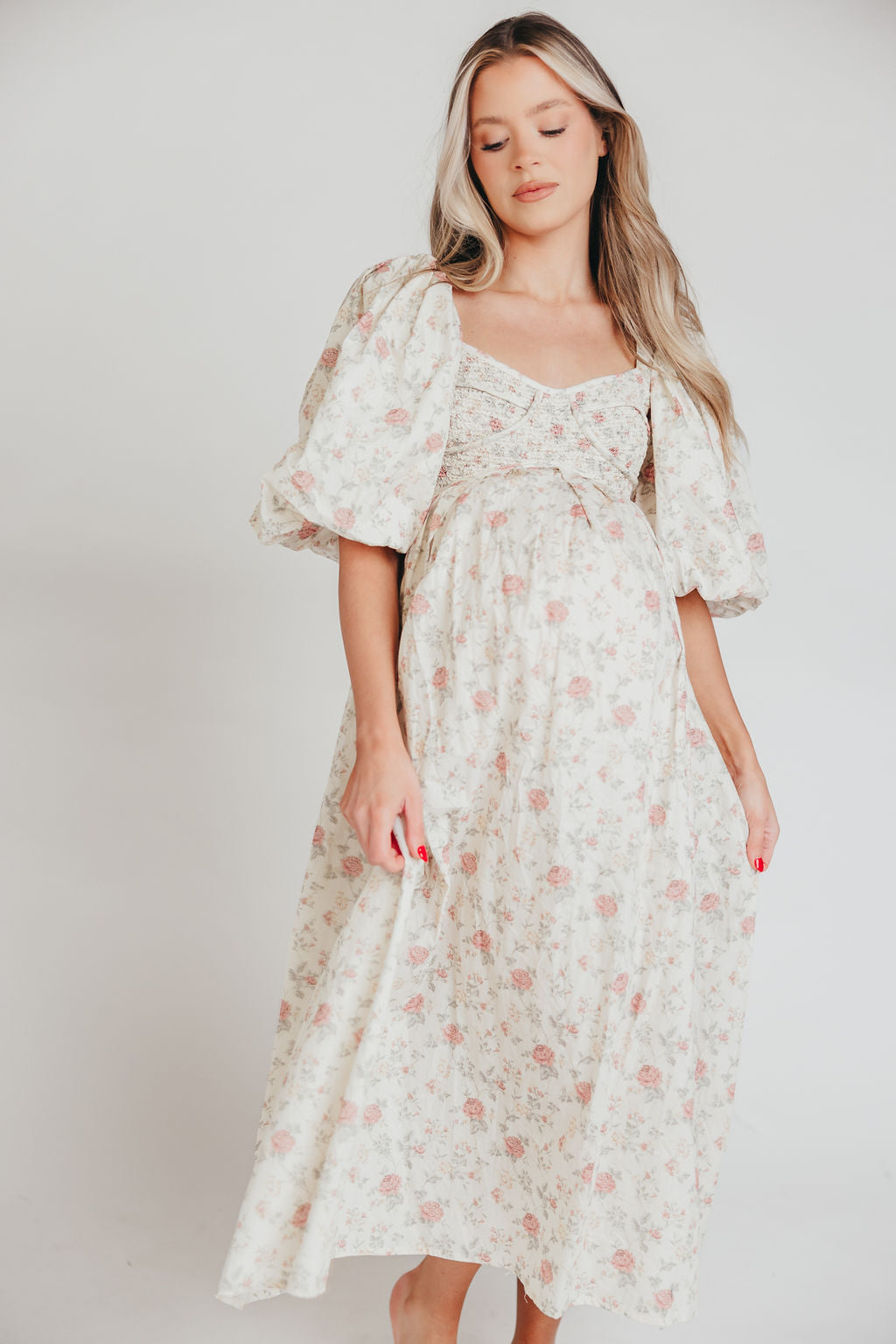 Harlow Maxi Dress in Off-White Floral - Bump Friendly & Inclusive Sizing (S-3XL)