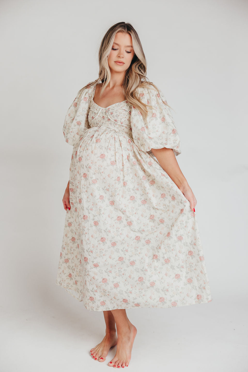 Harlow Maxi Dress in Off-White Floral - Bump Friendly & Inclusive Sizing (S-3XL)