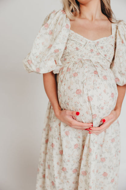 Harlow Maxi Dress in Off-White Floral - Bump Friendly & Inclusive Sizing (S-3XL)