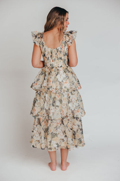 Forever & Always Midi Dress in Champagne Floral - Bump Friendly & Inclusive Sizing (S-3XL)