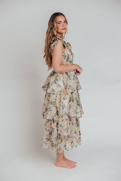 Forever & Always Midi Dress in Champagne Floral - Bump Friendly & Inclusive Sizing (S-3XL)