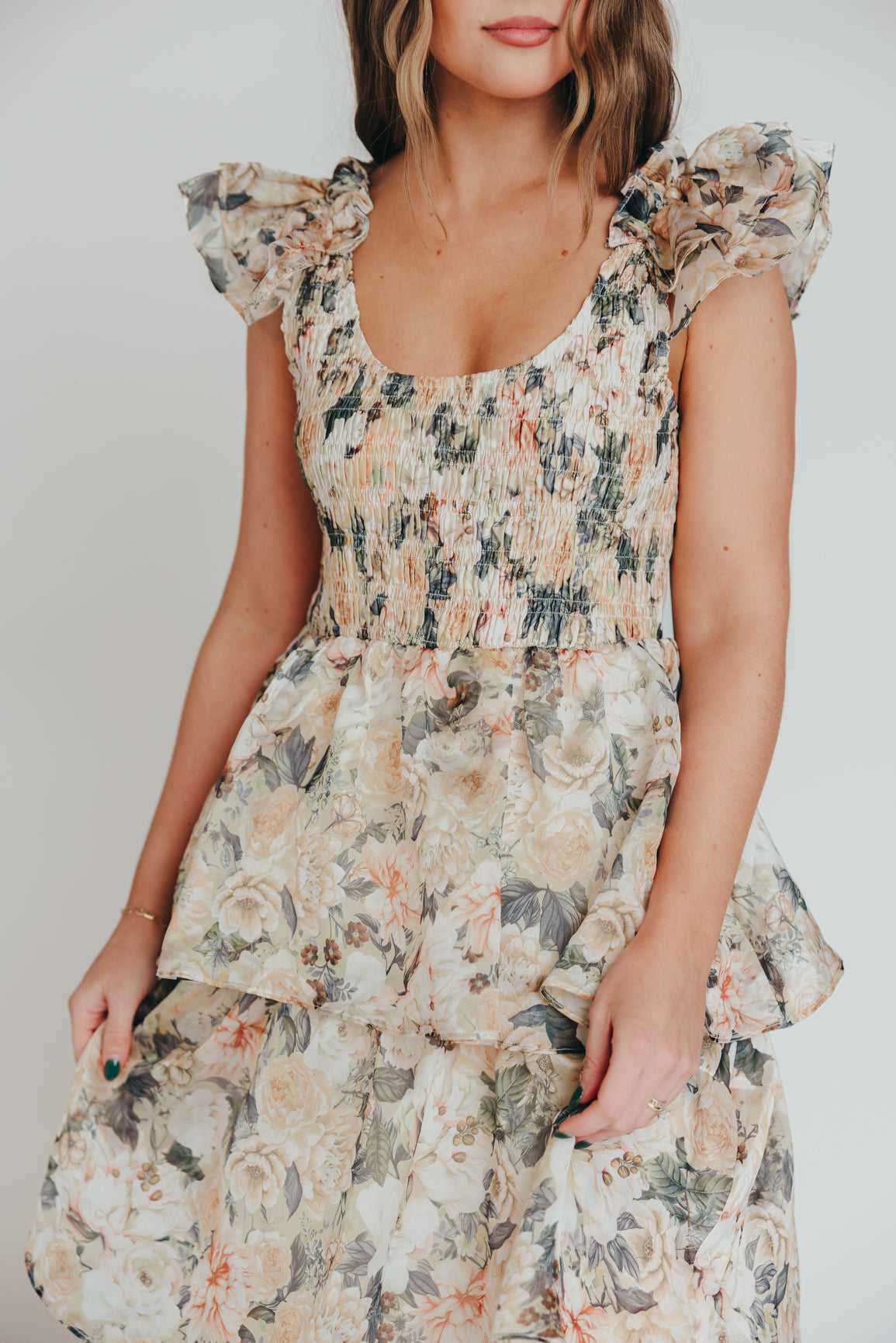 Forever & Always Midi Dress in Champagne Floral - Bump Friendly & Inclusive Sizing (S-3XL)