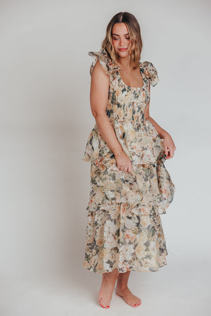 Forever & Always Midi Dress in Champagne Floral - Bump Friendly & Inclusive Sizing (S-3XL)