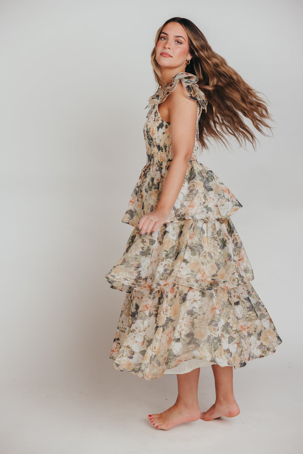 Forever & Always Midi Dress in Champagne Floral - Bump Friendly & Inclusive Sizing (S-3XL)