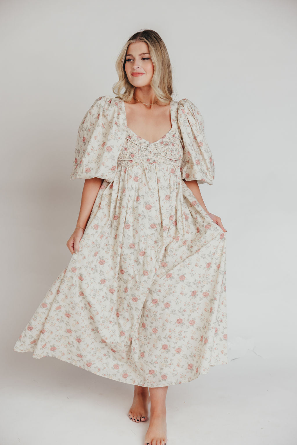 Harlow Maxi Dress in Off-White Floral - Bump Friendly & Inclusive Sizing (S-3XL)