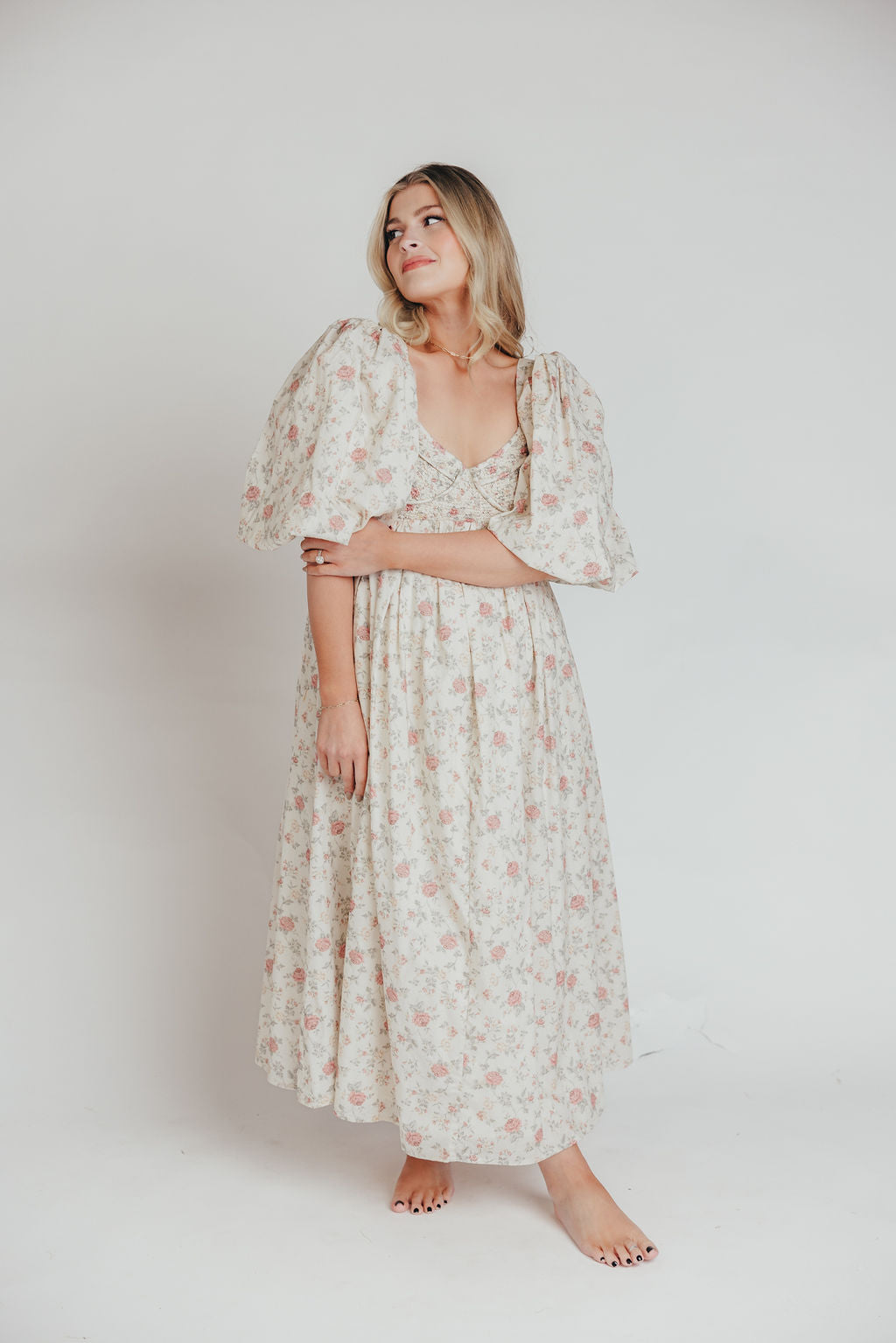 Harlow Maxi Dress in Off-White Floral - Bump Friendly & Inclusive Sizing (S-3XL)