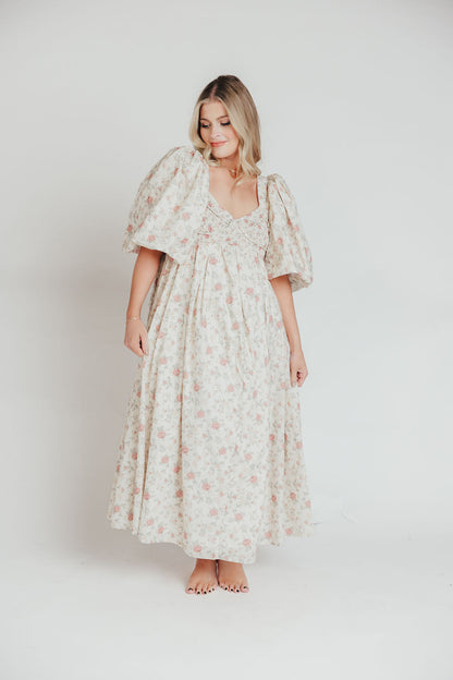 Harlow Maxi Dress in Off-White Floral - Bump Friendly & Inclusive Sizing (S-3XL)