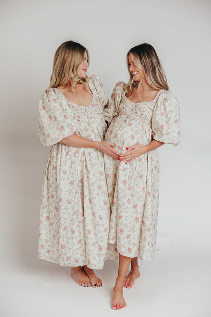 Harlow Maxi Dress in Off-White Floral - Bump Friendly & Inclusive Sizing (S-3XL)