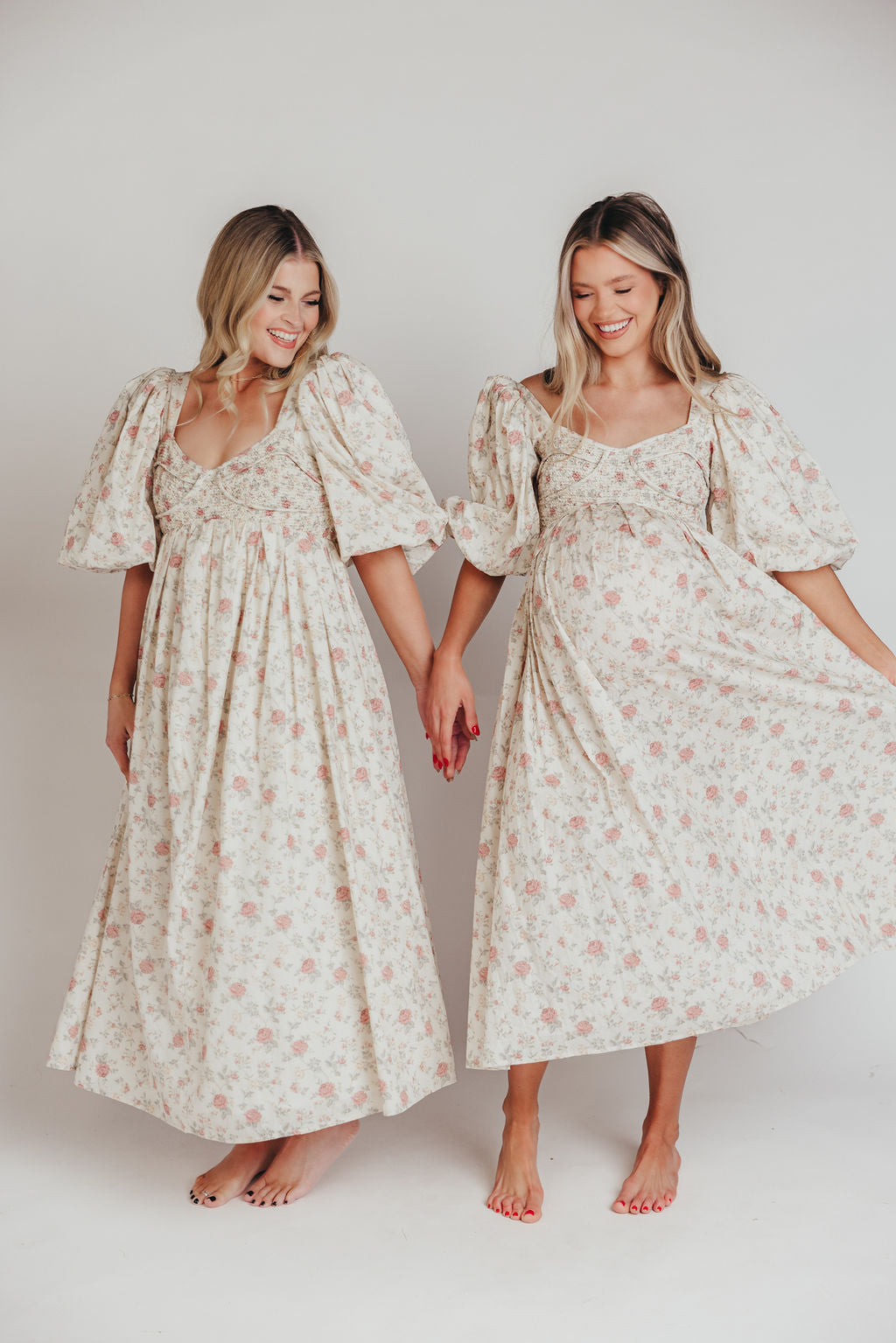 Harlow Maxi Dress in Off-White Floral - Bump Friendly & Inclusive Sizing (S-3XL)