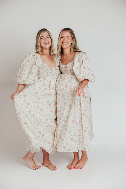 Harlow Maxi Dress in Off-White Floral - Bump Friendly & Inclusive Sizing (S-3XL)