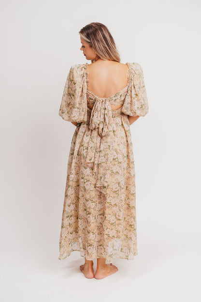 Melody Maxi Dress with Pleats and Bow Detail in Winter Floral - Bump Friendly & Inclusive Sizing (S-3XL)