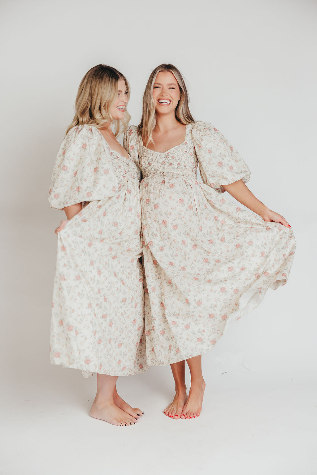 Harlow Maxi Dress in Off-White Floral - Bump Friendly & Inclusive Sizing (S-3XL)