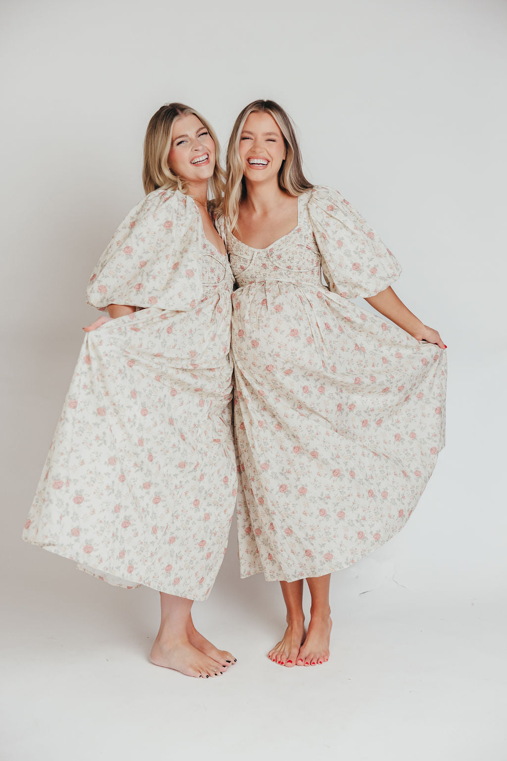 Harlow Maxi Dress in Off-White Floral - Bump Friendly & Inclusive Sizing (S-3XL)