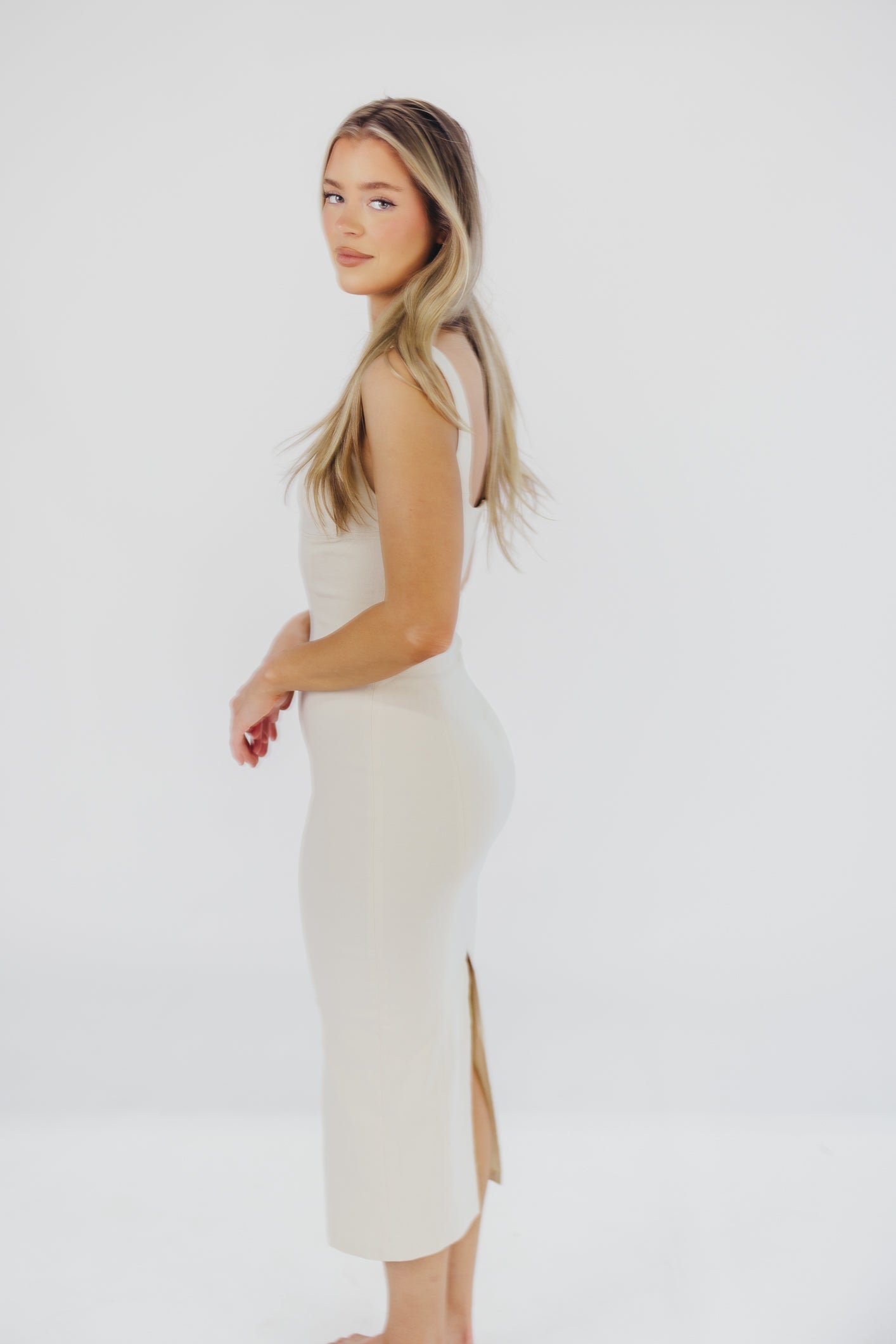 Anthia Bodycon Midi Dress in Bone