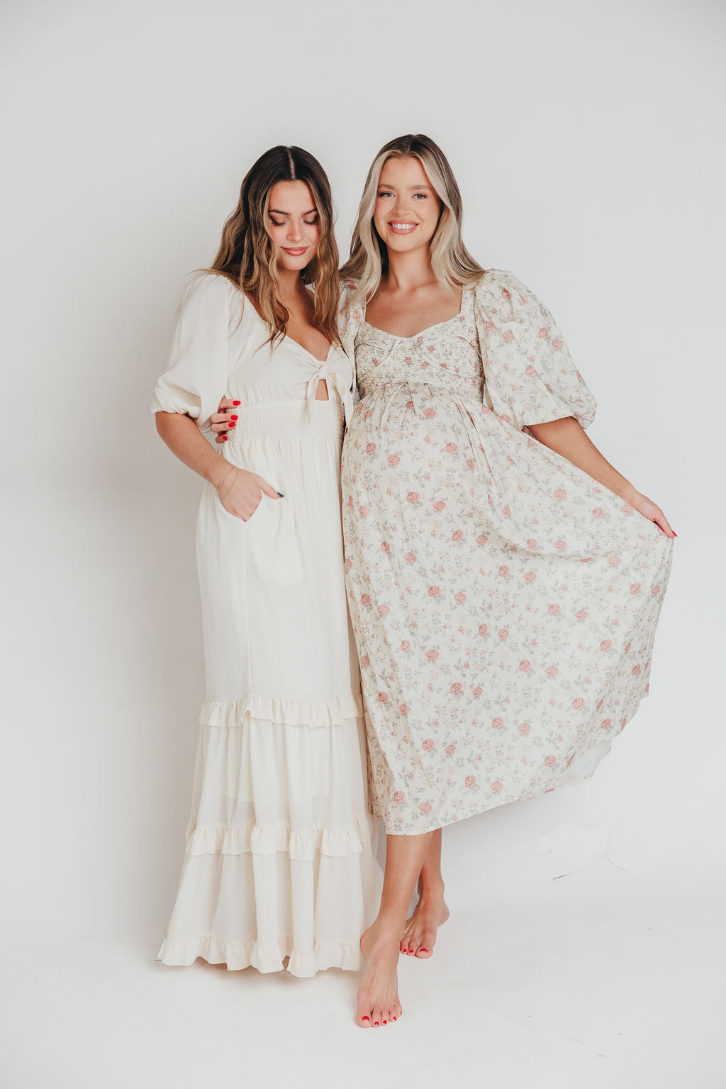 Harlow Maxi Dress in Off-White Floral - Bump Friendly & Inclusive Sizing (S-3XL)