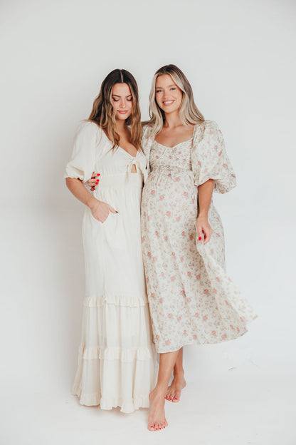 Harlow Maxi Dress in Off-White Floral - Bump Friendly & Inclusive Sizing (S-3XL)