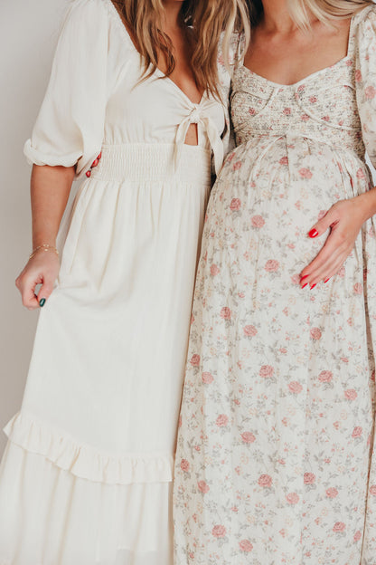 Eleanor Ruffle Detail Maxi Dress in Cream - Bump Friendly & Inclusive Sizing (S-3XL)