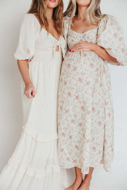 Eleanor Ruffle Detail Maxi Dress in Cream - Bump Friendly & Inclusive Sizing (S-3XL)