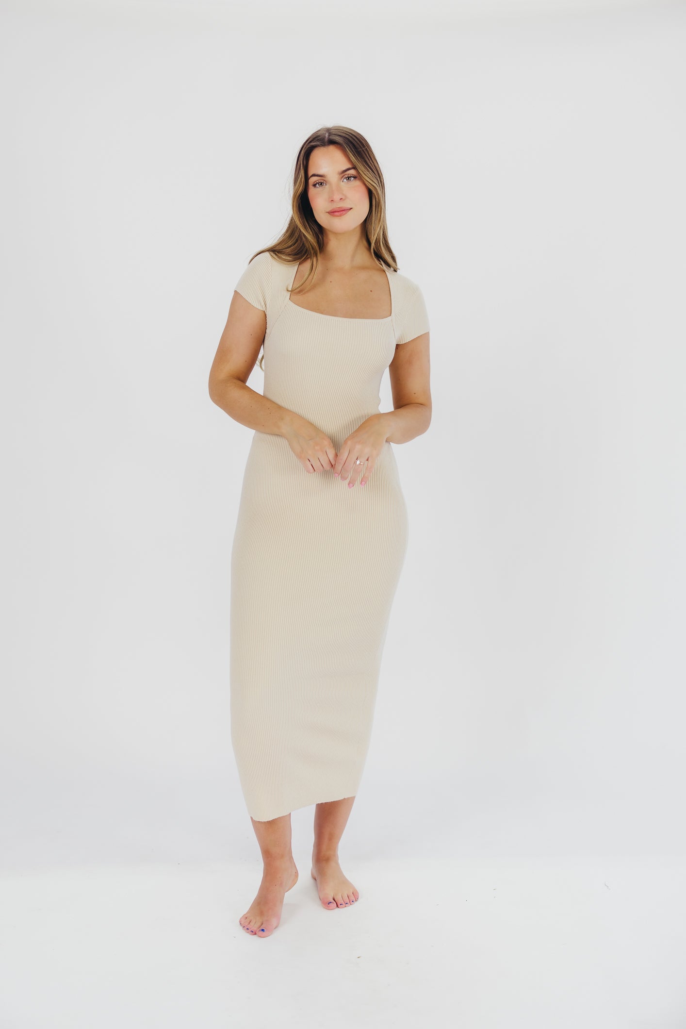 Wren Ribbed Knit Maxi Dress with Square Neckline in Cream (XS-XL) - Worth Collective Exclusive