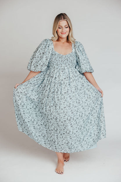 Harlow Maxi Dress in Blue Vintage Tea - Bump Friendly & Inclusive Sizing (S-3XL)