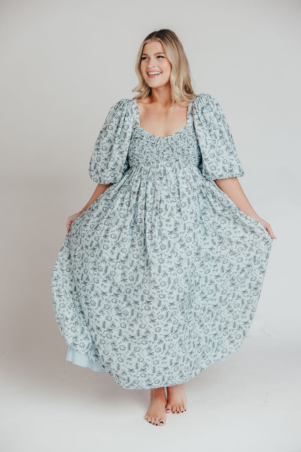 Harlow Maxi Dress in Blue Vintage Tea - Bump Friendly & Inclusive Sizing (S-3XL)