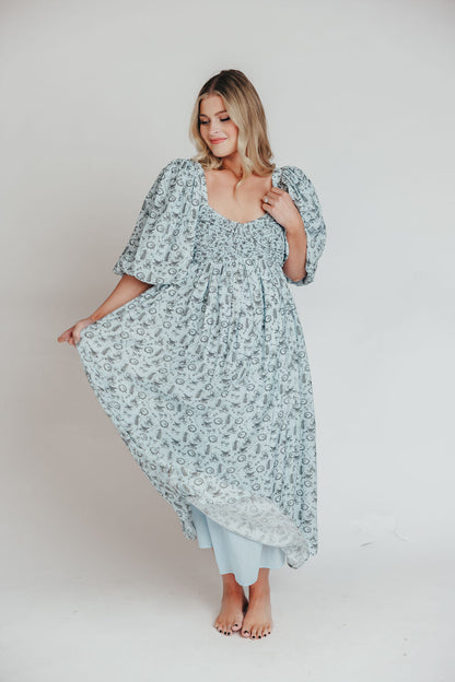 Harlow Maxi Dress in Blue Vintage Tea - Bump Friendly & Inclusive Sizing (S-3XL)