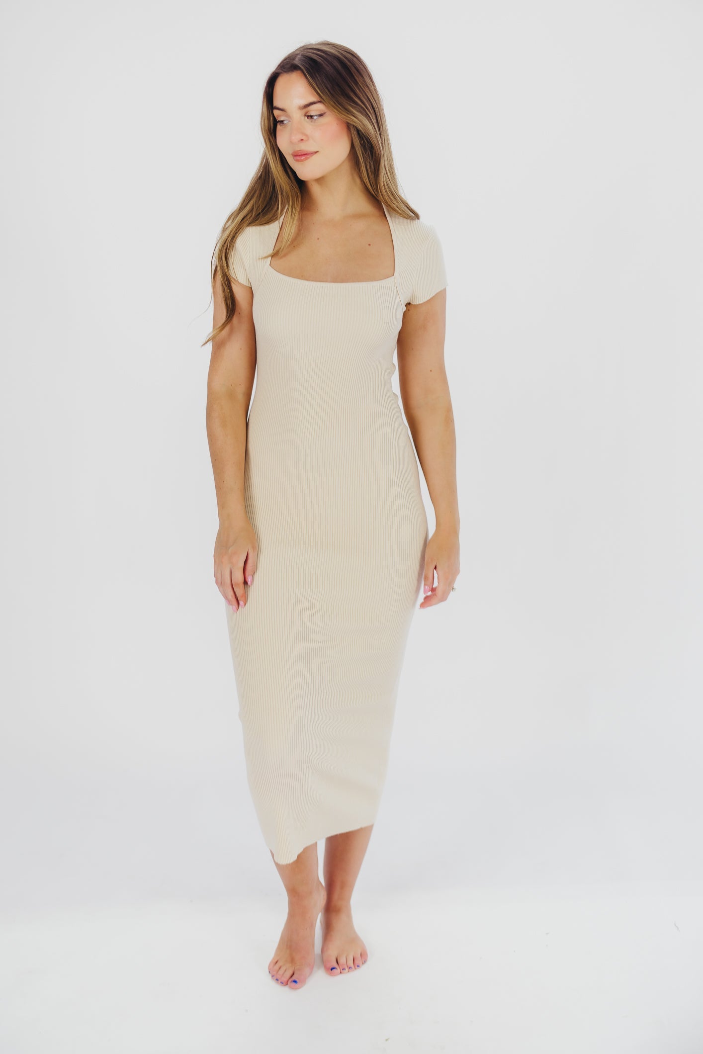 Wren Ribbed Knit Maxi Dress with Square Neckline in Cream (XS-XL) - Worth Collective Exclusive