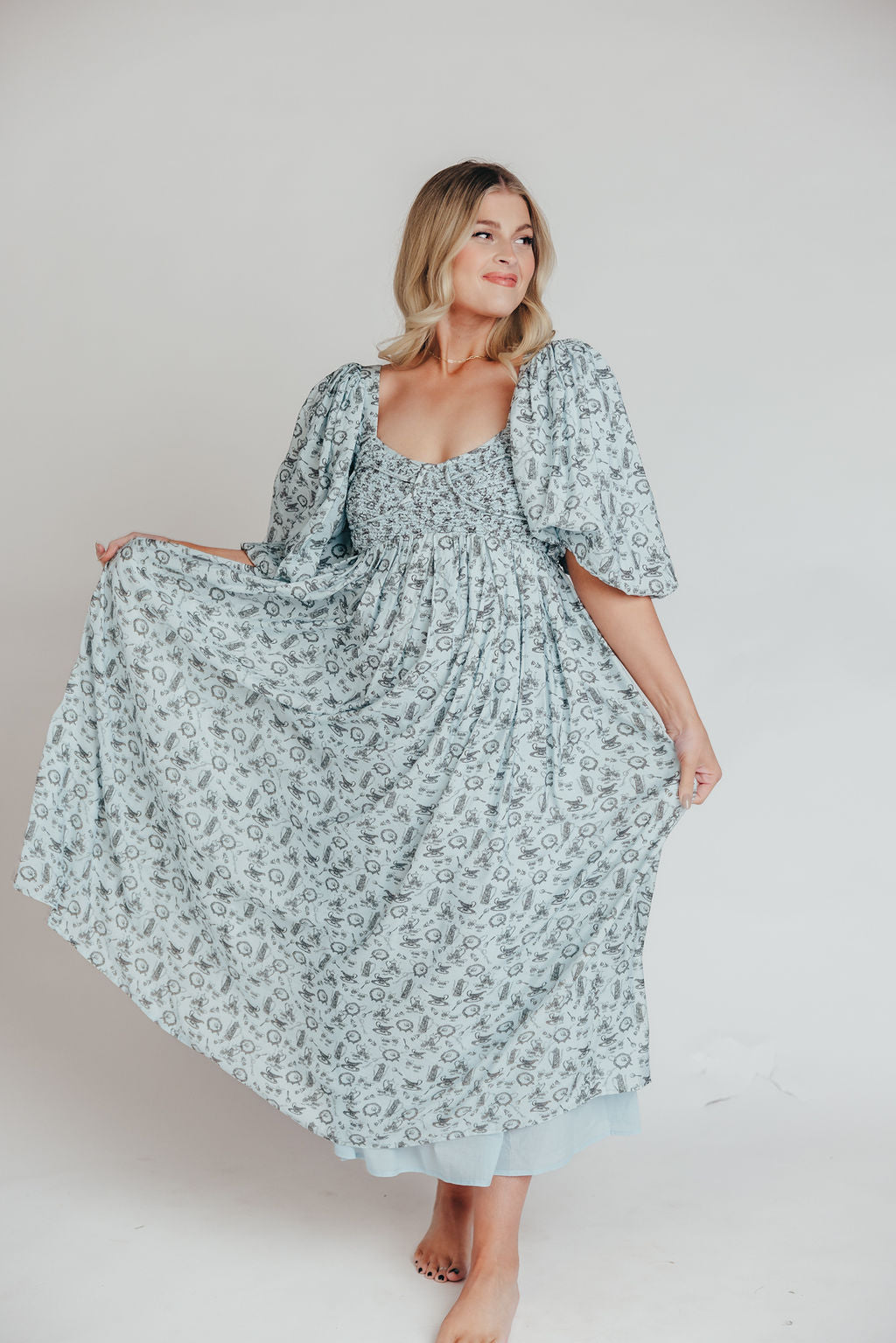 Harlow Maxi Dress in Blue Vintage Tea - Bump Friendly & Inclusive Sizing (S-3XL)