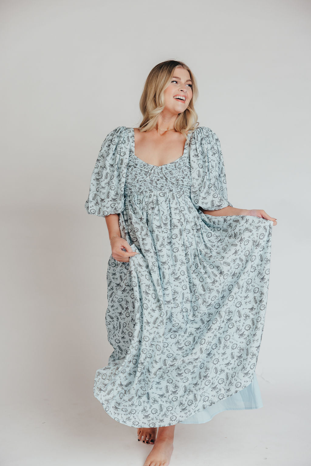 Harlow Maxi Dress in Blue Vintage Tea - Bump Friendly & Inclusive Sizing (S-3XL)