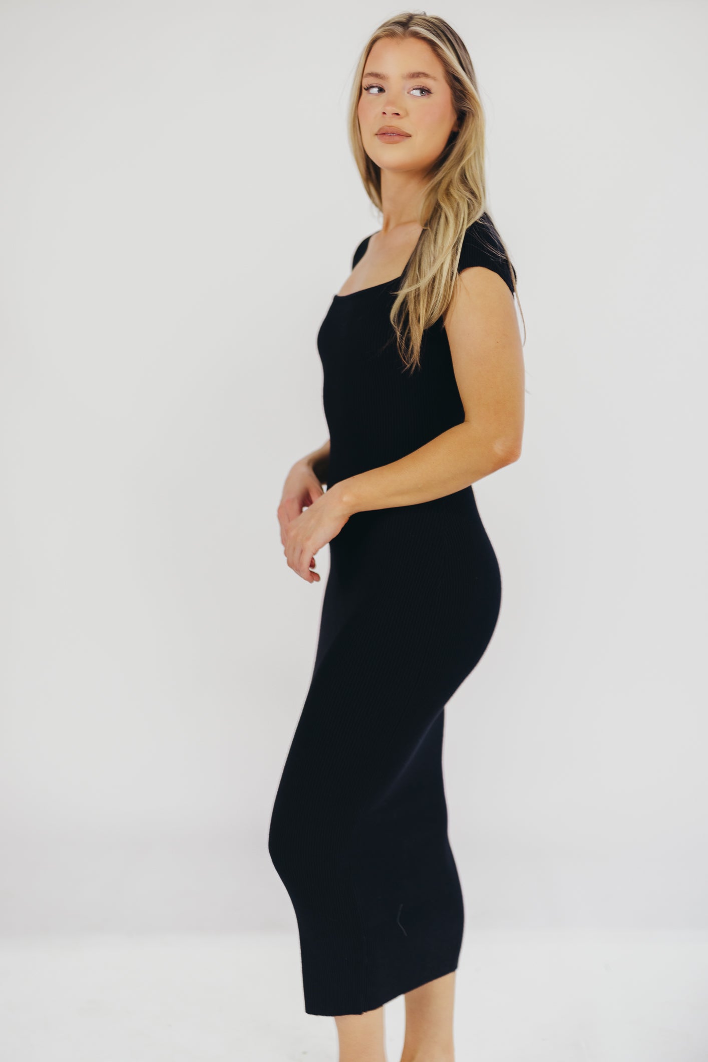 Wren Ribbed Knit Maxi Dress with Square Neckline in Black (XS-XL) - Worth Collective Exclusive