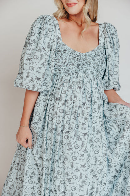 Harlow Maxi Dress in Blue Vintage Tea - Bump Friendly & Inclusive Sizing (S-3XL)