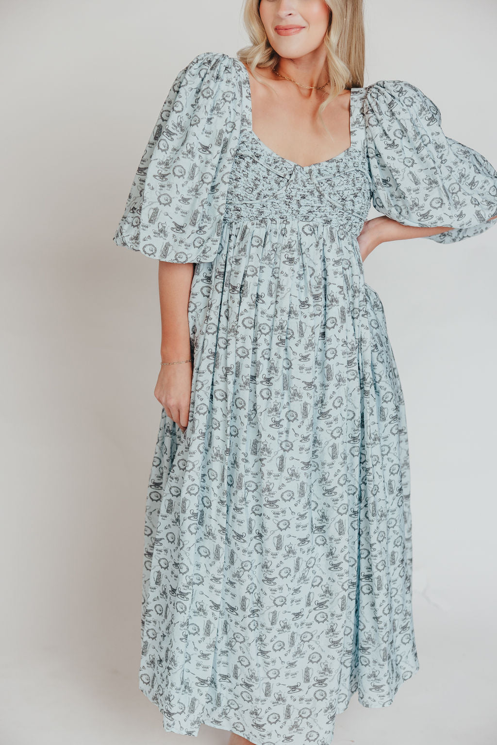 Harlow Maxi Dress in Blue Vintage Tea - Bump Friendly & Inclusive Sizing (S-3XL)