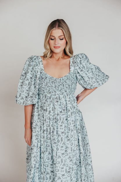 Harlow Maxi Dress in Blue Vintage Tea - Bump Friendly & Inclusive Sizing (S-3XL)