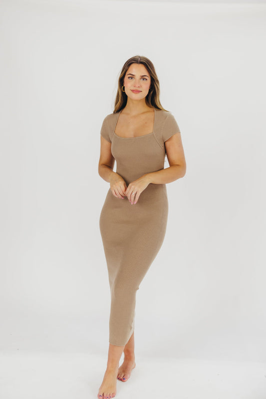 Wren Ribbed Knit Maxi Dress with Square Neckline in Taupe (XS-XL) - Worth Collective Exclusive